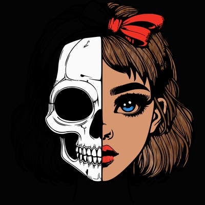 realistic girl with half skull mask