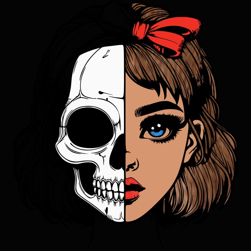 realistic girl with half skull mask