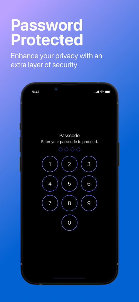 Private Browser Deluxe - Smartphone screen showing a numeric passcode lock for enhanced privacy in the Private Browser Deluxe app.