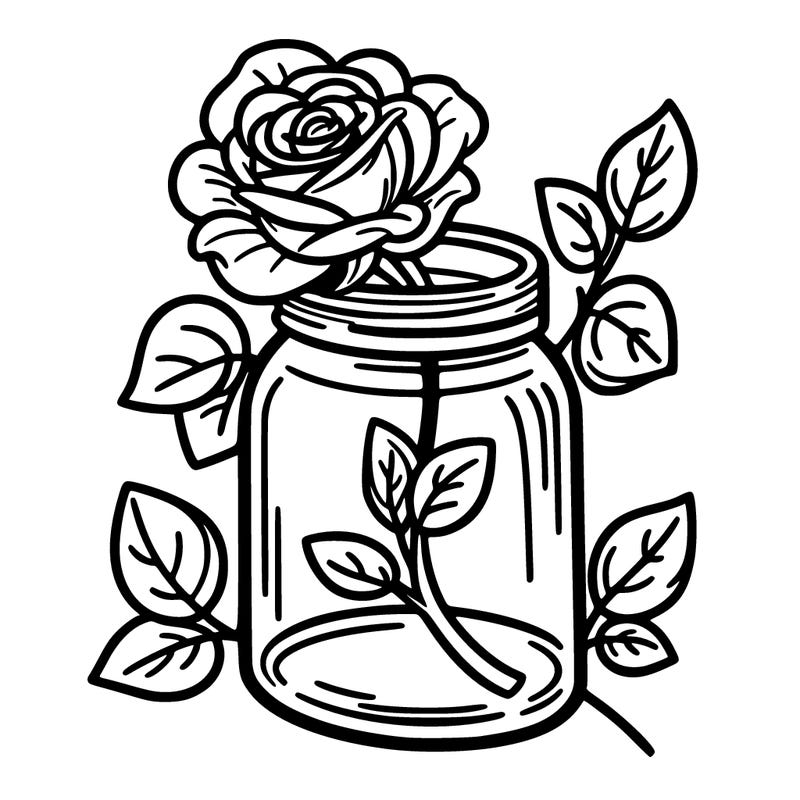 a rose in a glass jar