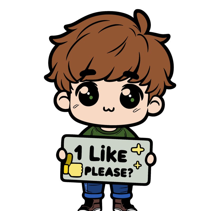 a cute boy holding a sign saying 1 like please?