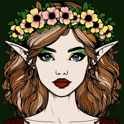 realistic female elf with flower crown