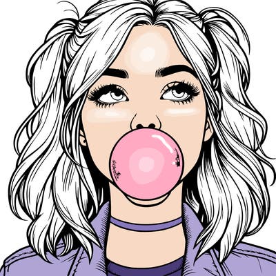 realististic girl blowing bubble -gum