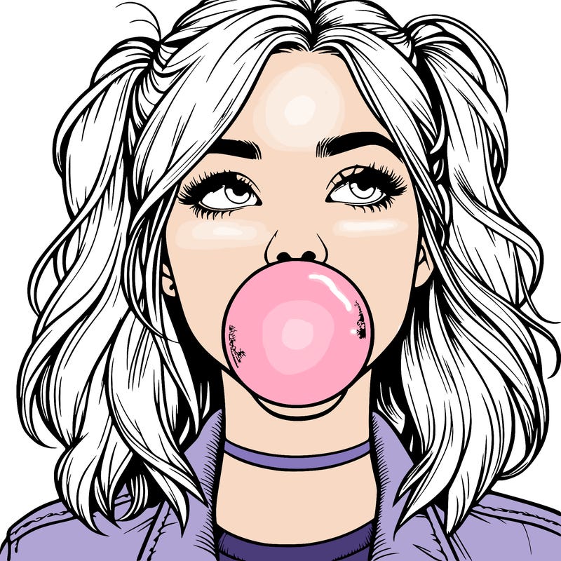 realististic girl blowing bubble -gum