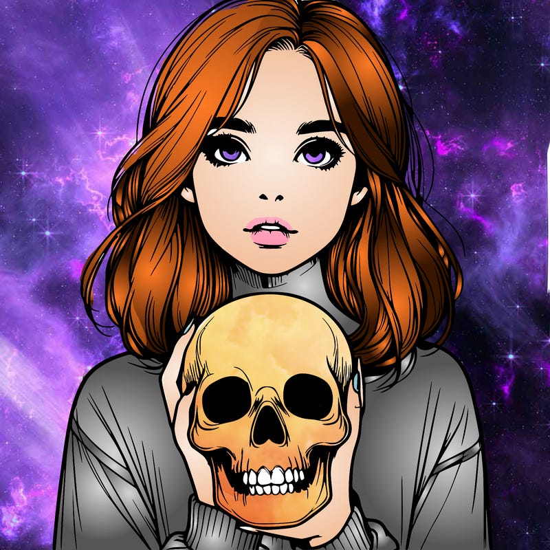 realistic girl holding a skull