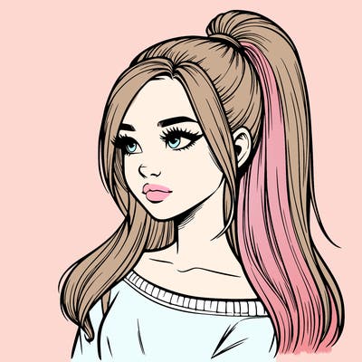 realistic girl with a high ponytail