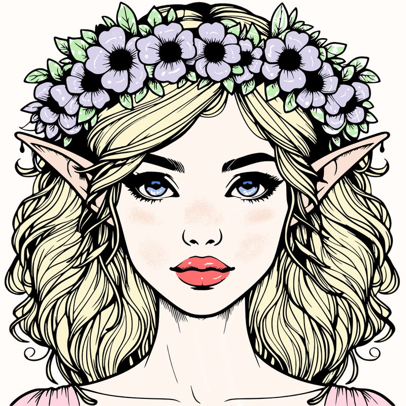 realistic female elf with flower crown