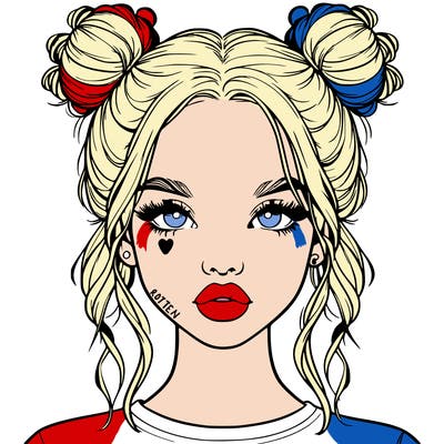 realistic girl with two buns in hair and lips