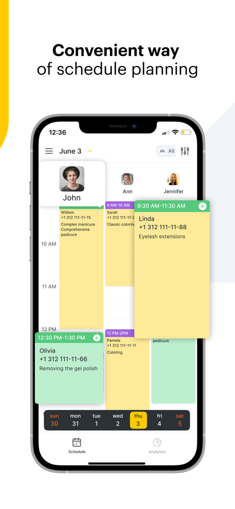 Altegio-App zeigt einen Tageskalender mit Terminen der Mitarbeiter