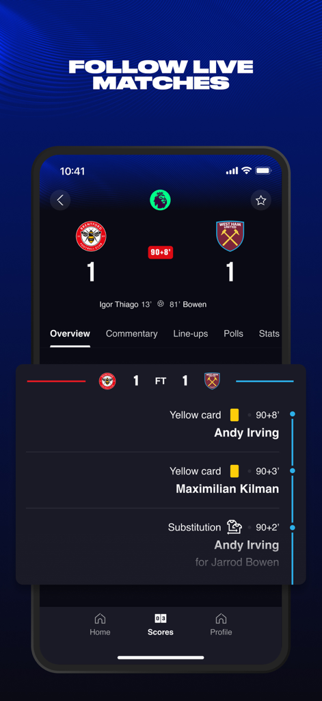 Scores et statistiques de match de soccer en direct sur l'interface de l'application EA SPORTS