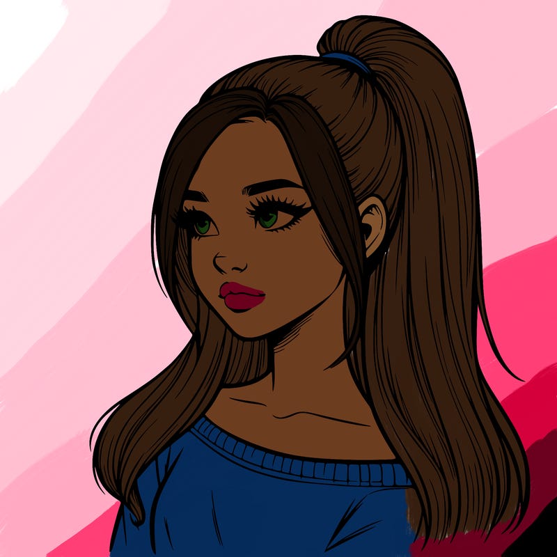 realistic girl with a high ponytail