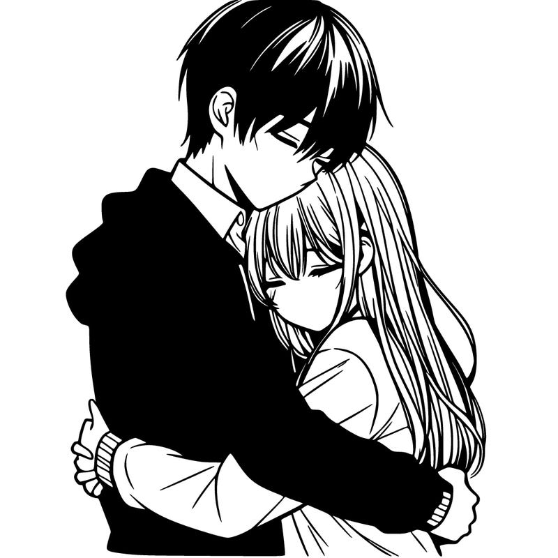 a manga couple hugging