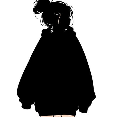 realistic girl with a oversized sweatshirt on and a bun