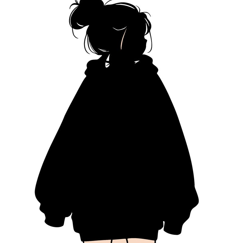 realistic girl with a oversized sweatshirt on and a bun