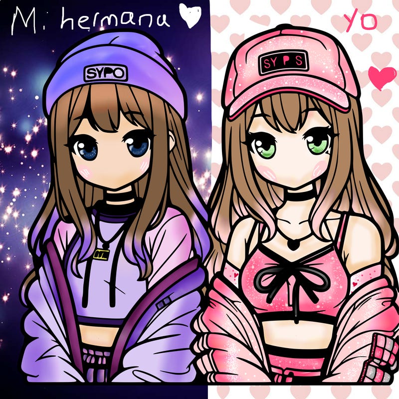 two girls wearing streetwear anime