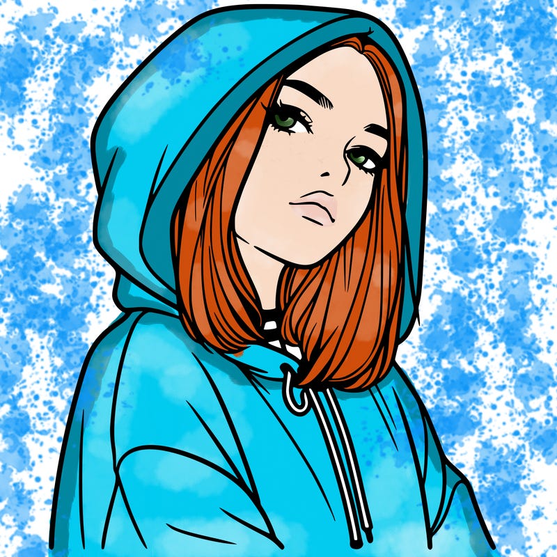 a realistic girl in a hoodie