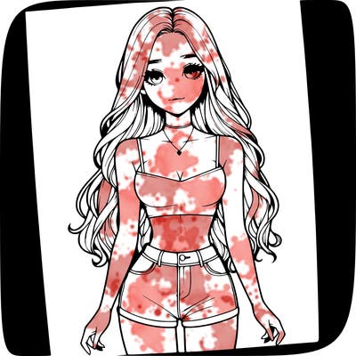 a realistic girl with long hair and in a crop top and shprts