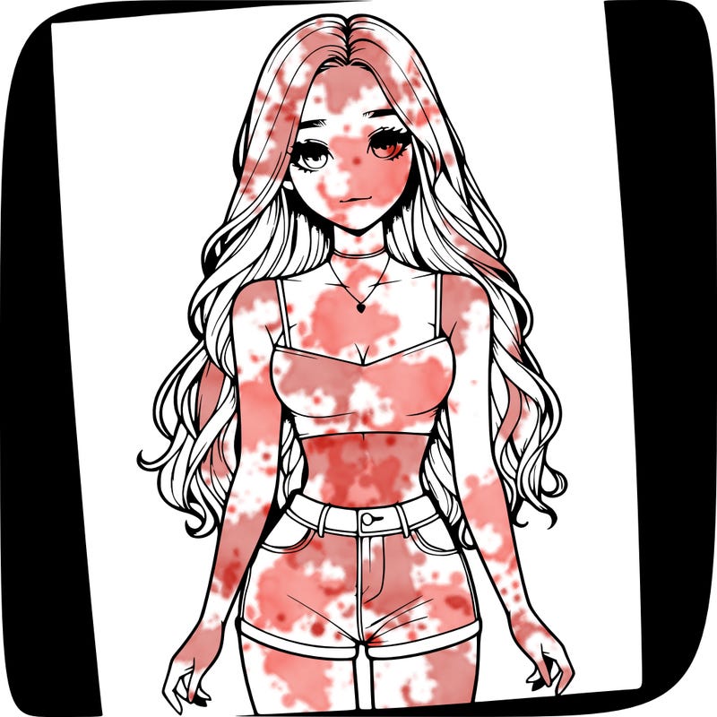 a realistic girl with long hair and in a crop top and shprts