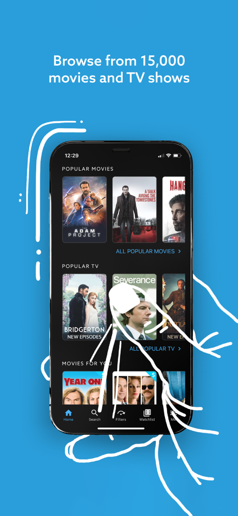 A mobile app interface of VidAngel showing a selection of popular movies and TV shows for browsing