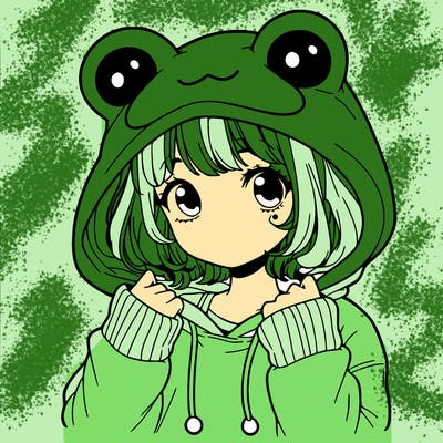 a cute teenage girl wearing a frog hoodie
