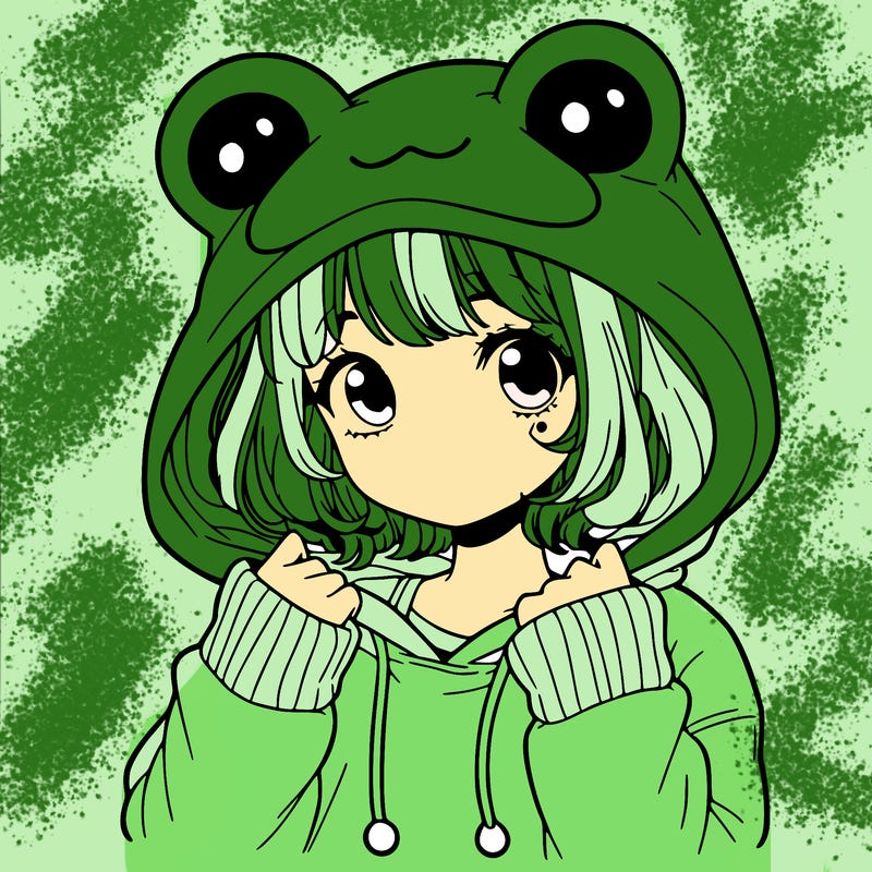 a cute teenage girl wearing a frog hoodie