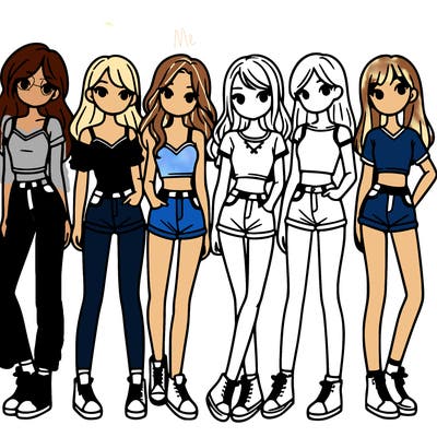 a group of girls wearing crop tops and shorts