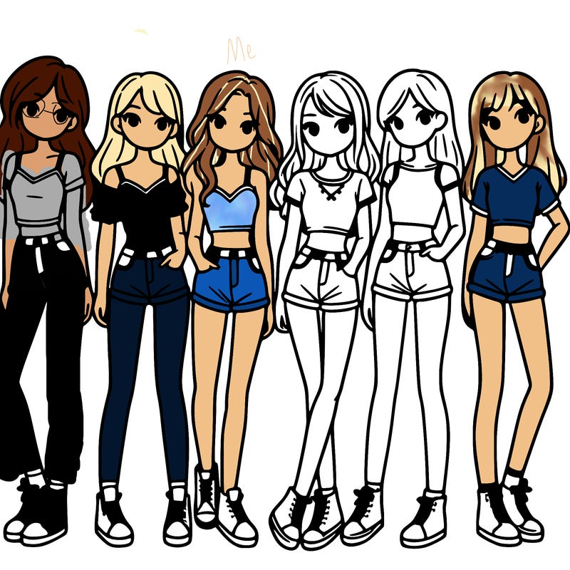 a group of girls wearing crop tops and shorts