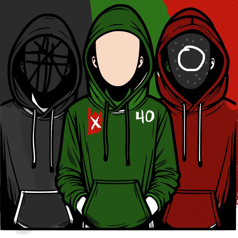 3 faceless people in  hoodies