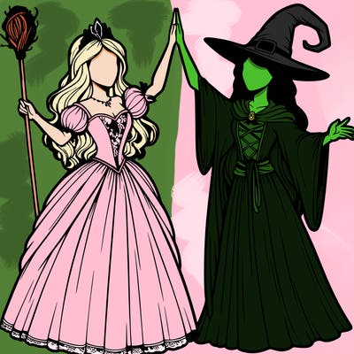 detailed realistic split of a princess and a witch