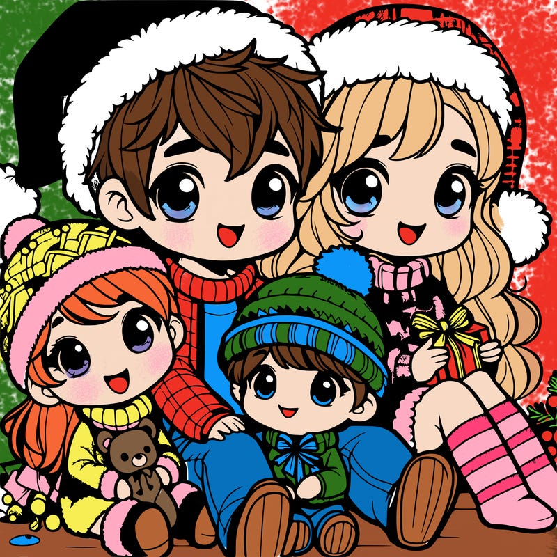 a cute family on christmas very realistic