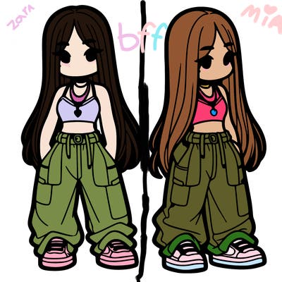 girl in baggy pants crop top and long hair