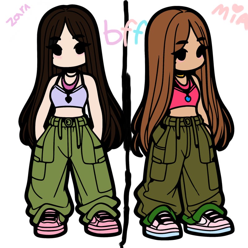 girl in baggy pants crop top and long hair