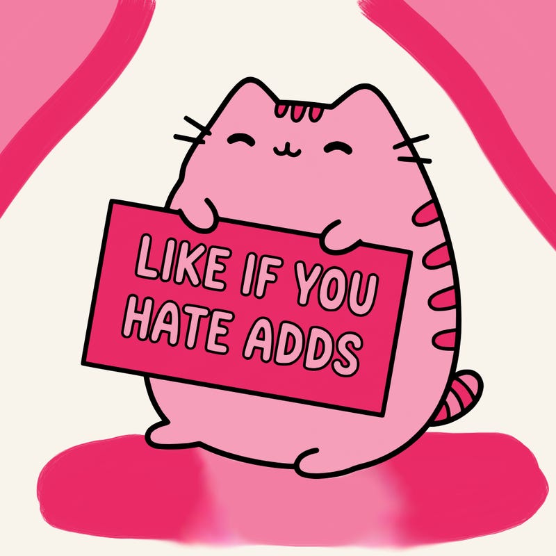 a kawii pusheen cat holding a sign that says like if you hate adds