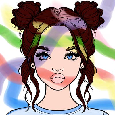 realistic girl with two buns in hair and lips