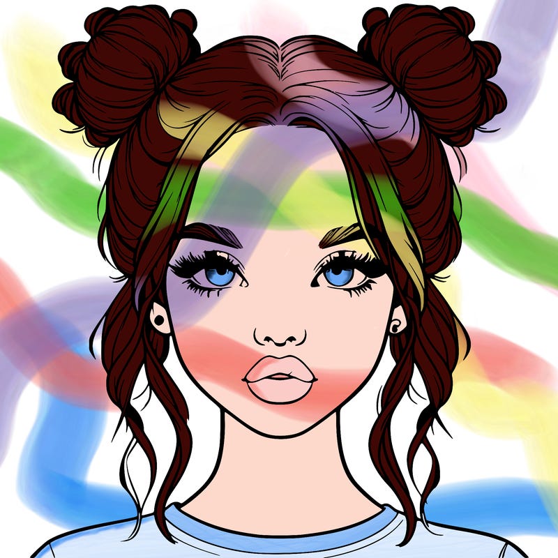 realistic girl with two buns in hair and lips