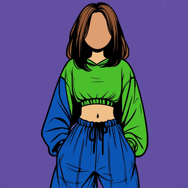 realistic girl faceless with baggy pants and a crop top