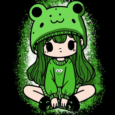 a girl wearing a frog hat and some frog socks