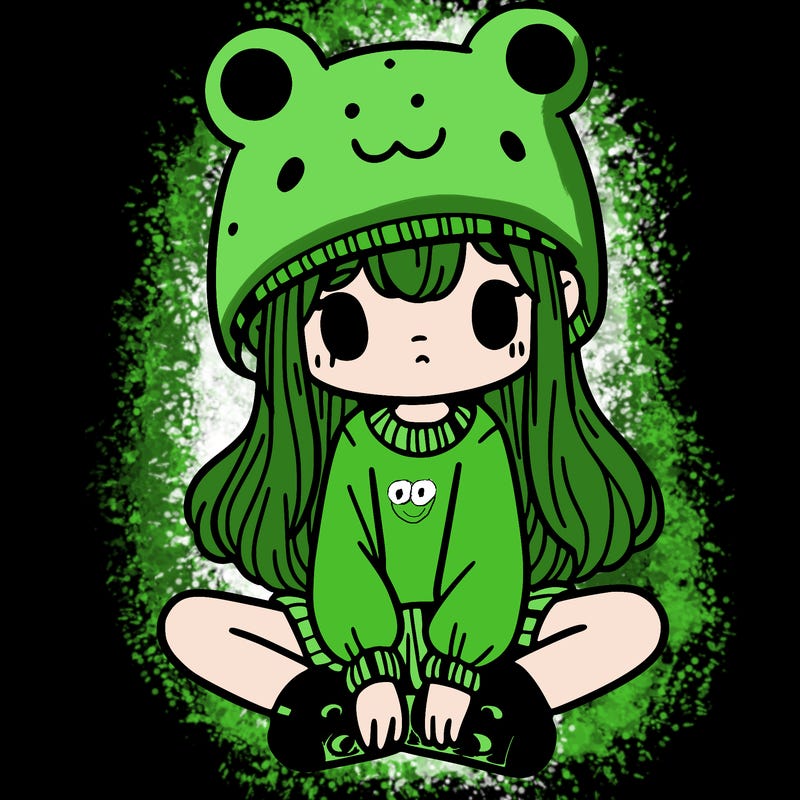 a girl wearing a frog hat and some frog socks