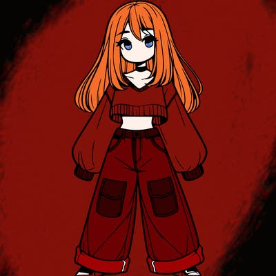 cute girl with straight hair in baggy jeans and a crop top and a sweater