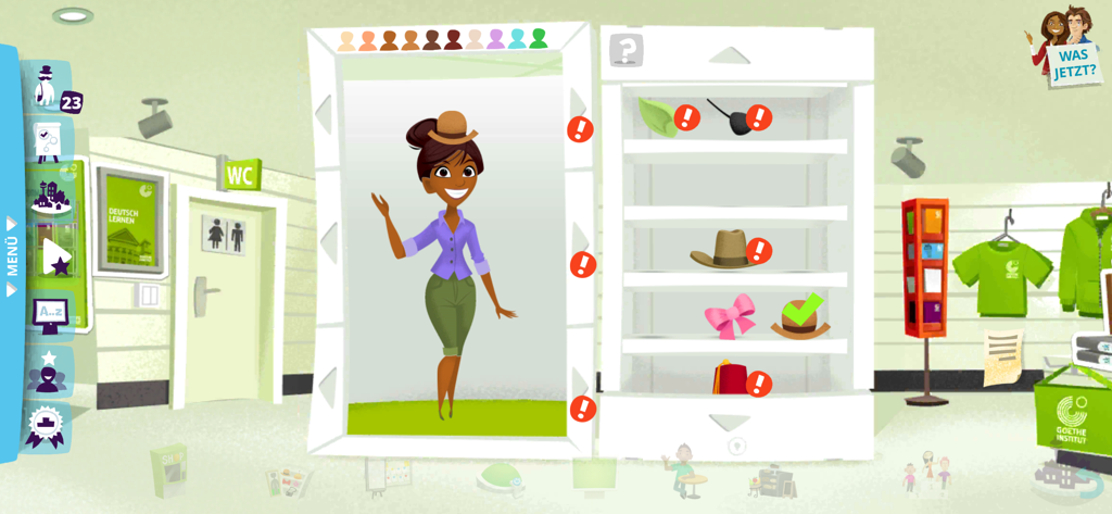 Lern Deutsch - Character customization screen in the Lern Deutsch language learning app showing an avatar and accessory options