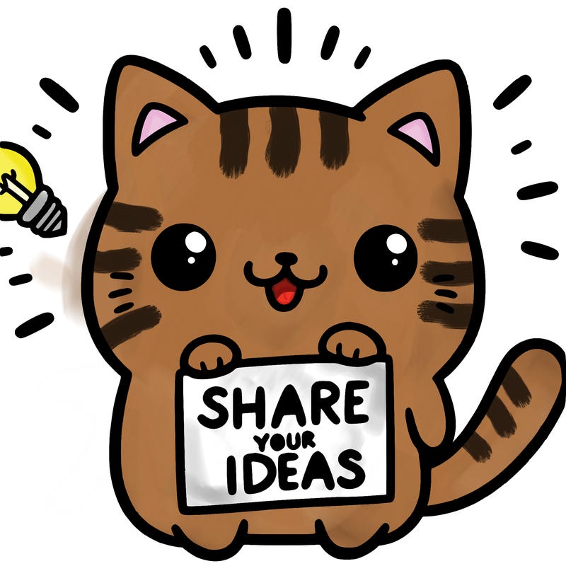 a cute cat saying share your ideas