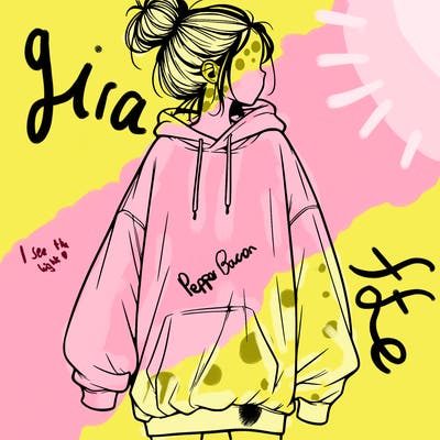 realistic girl with a oversized sweatshirt on and a bun