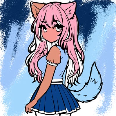 realistic girl with wolf ears and a tail