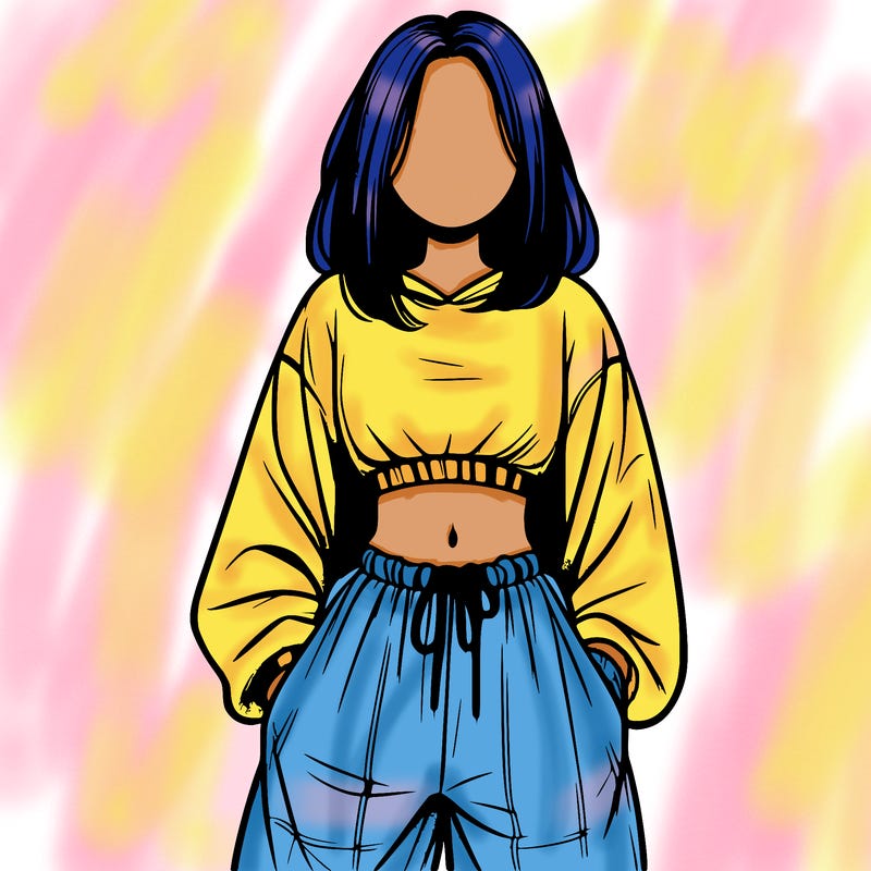 realistic girl faceless with baggy pants and a crop top