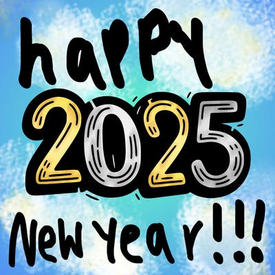 one line scrawled numbers sketch design “2025”