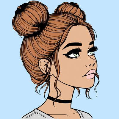 realistic girl with buns on the top of her head