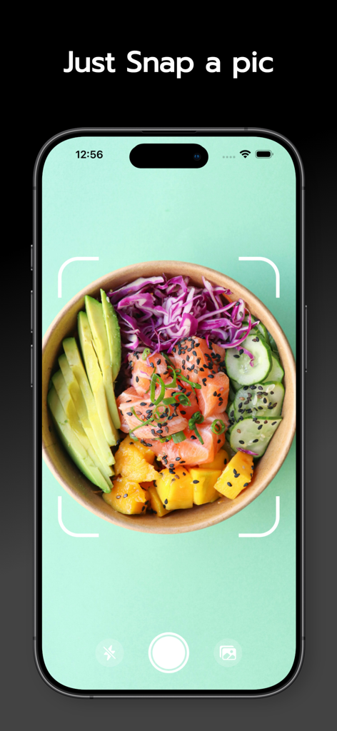 Nutrola - Nutrition Tracker - Nutrola app camera interface scanning a poke bowl to track nutrition