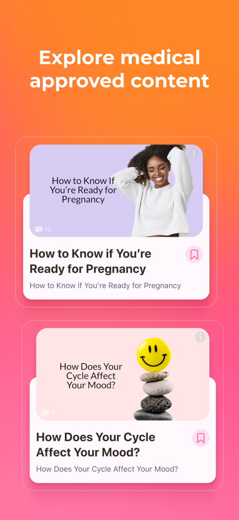 Eshe: Cycle, Health & AI guide - Eshe app interface showcasing medical approved health content and mini-courses on pregnancy and mood.
