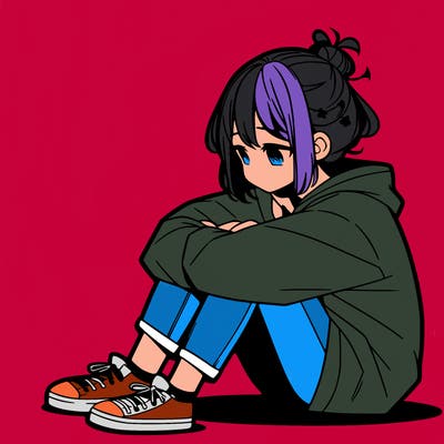 sad anime girl sitting alone