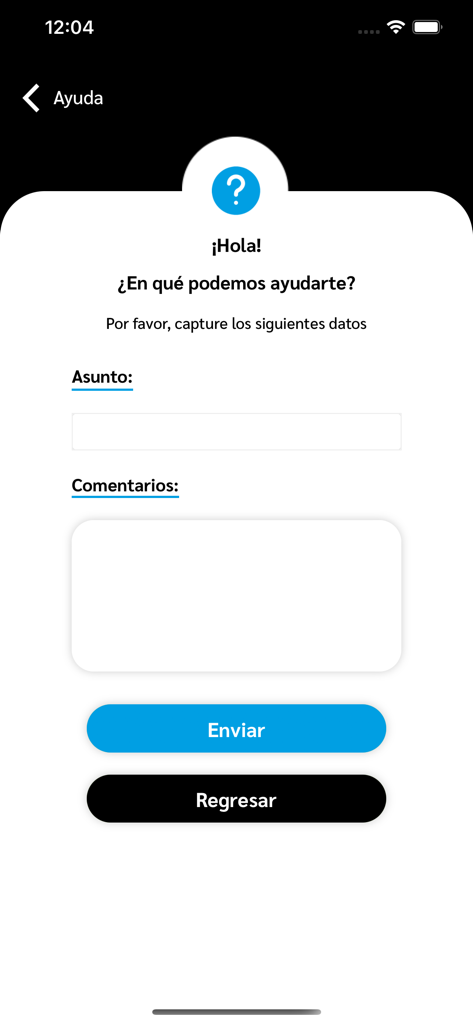 Customer support contact form in the beMobile Lockton México app showing subject and comments fields.